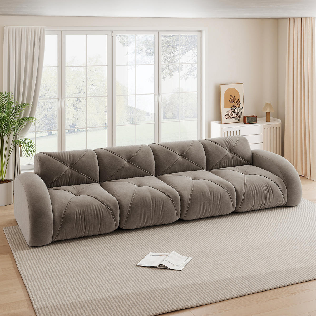 4-SITZER SOFA Chenille Taupe - Braun, Textil (358/76/95cm) - WISHDOR