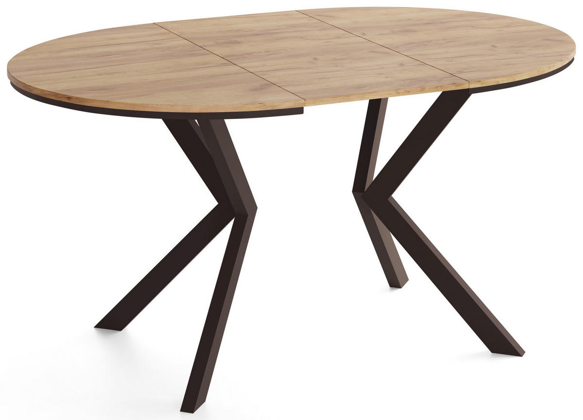 ESSTISCH Valio Neo rund oval ausziehbar verlängerbar mit braunen Metallbeinen, Eiche Braun 100-140/100/76 cm - Eiche Wotan/Braun, Holzwerkstoff/Metall (100/140/76cm) - WFL GROUP