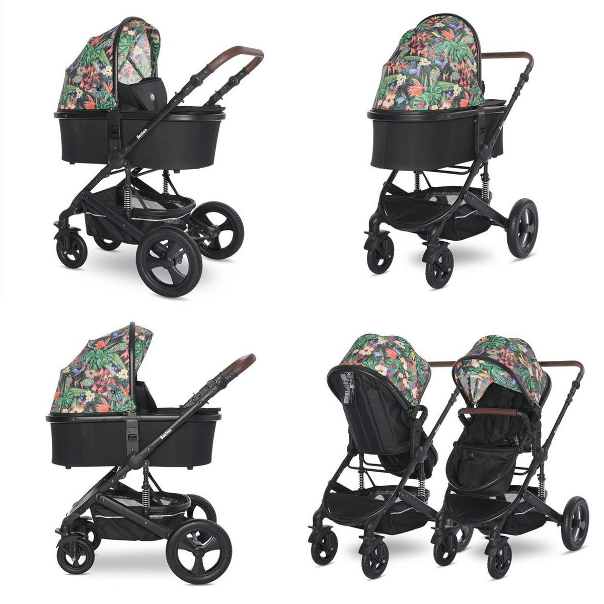 KOMBIKINDERWAGEN Boston 2 in 1 blumen Sportsitz Babywanne Mückennetz bis 22 kg - Multicolor, Metall (106/60/118cm) - Lorelli