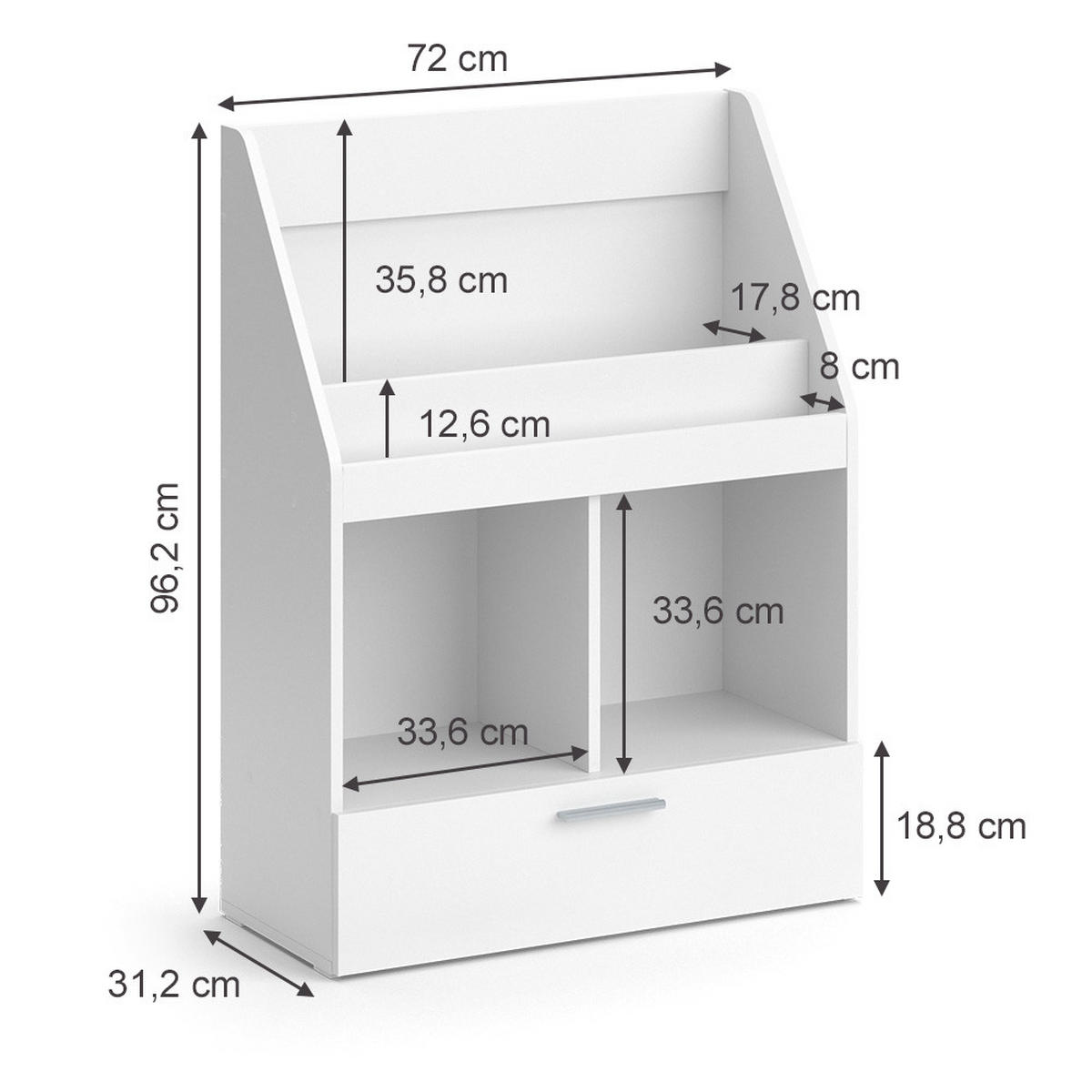 BÜCHERREGAL Luigi Weiß 72 x 96.2 cm ohne Faltboxen - Weiß, Holzwerkstoff (72/96.2/31.2cm) - Vicco