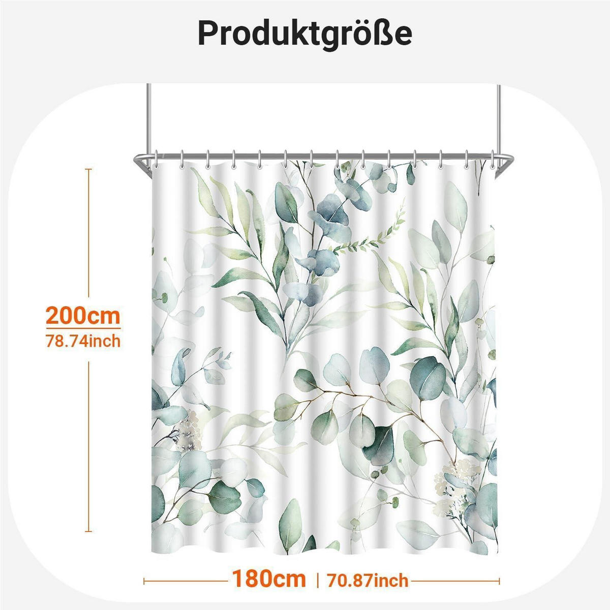 DUSCHVORHANG Blatt 180 x 200 cm Textil Wasserabweisend Waschbar - Multicolor, Textil (180/200cm)