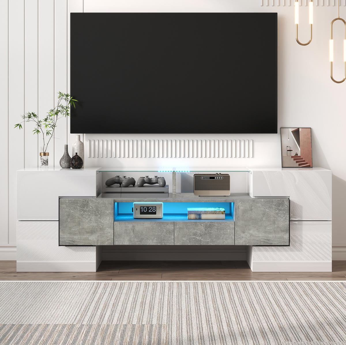 TV-SCHRANK mit LED-Beleuchtung 145 x 30 x 51 cm Weiß-Beton - Beige, Holzwerkstoff (30/51/145cm) - Beauniv