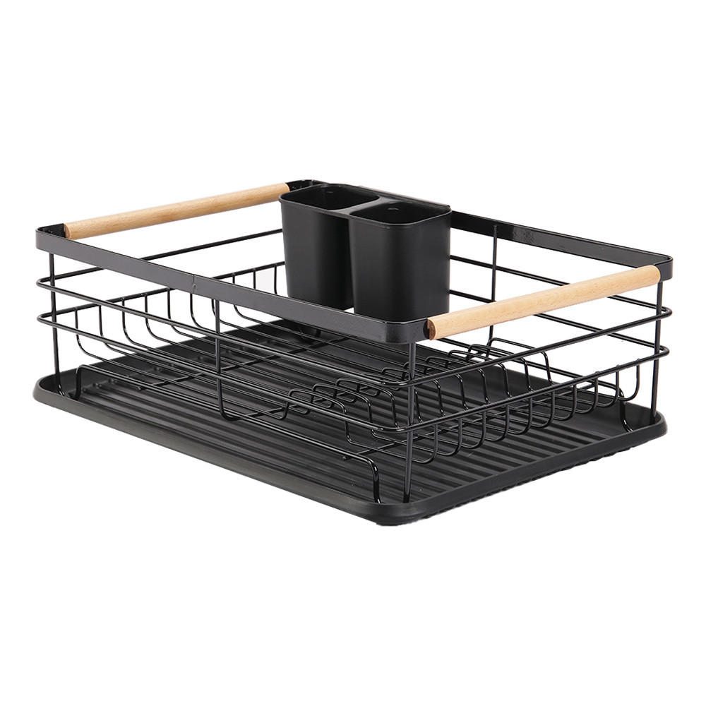 GESCHIRRABTROPFKORB Abtropfschale Holzgriff Metall Schwarz - Schwarz, Holz/Metall (43/14/30.5cm) - Livingandhome