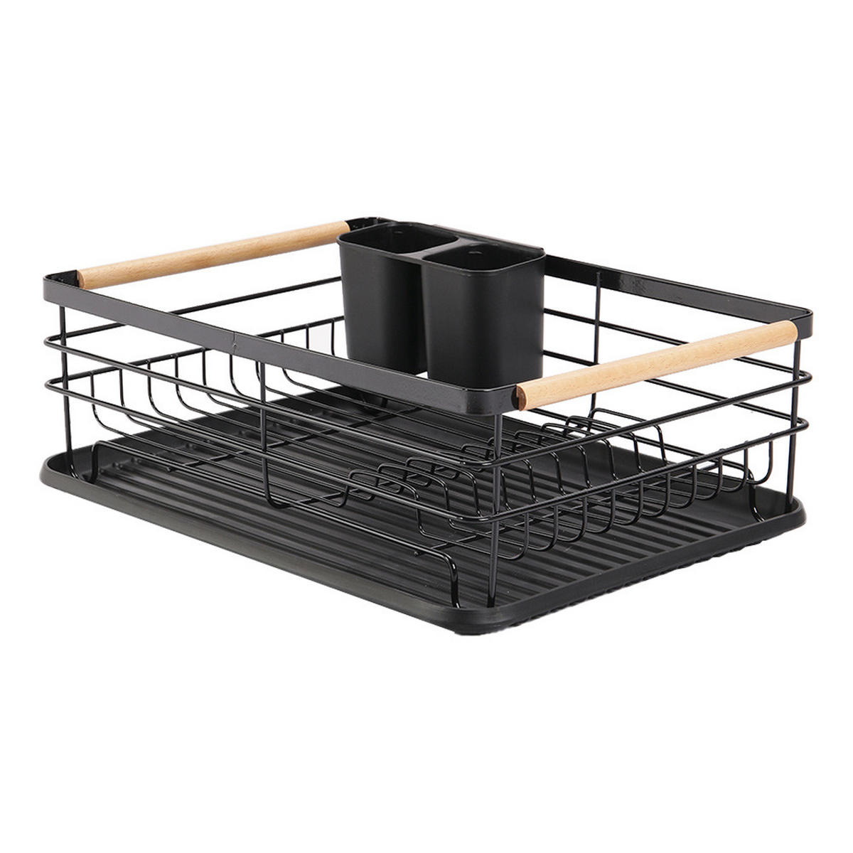 GESCHIRRABTROPFKORB Abtropfschale Holzgriff Metall Schwarz - Schwarz, Holz/Metall (43/14/30.5cm) - Livingandhome
