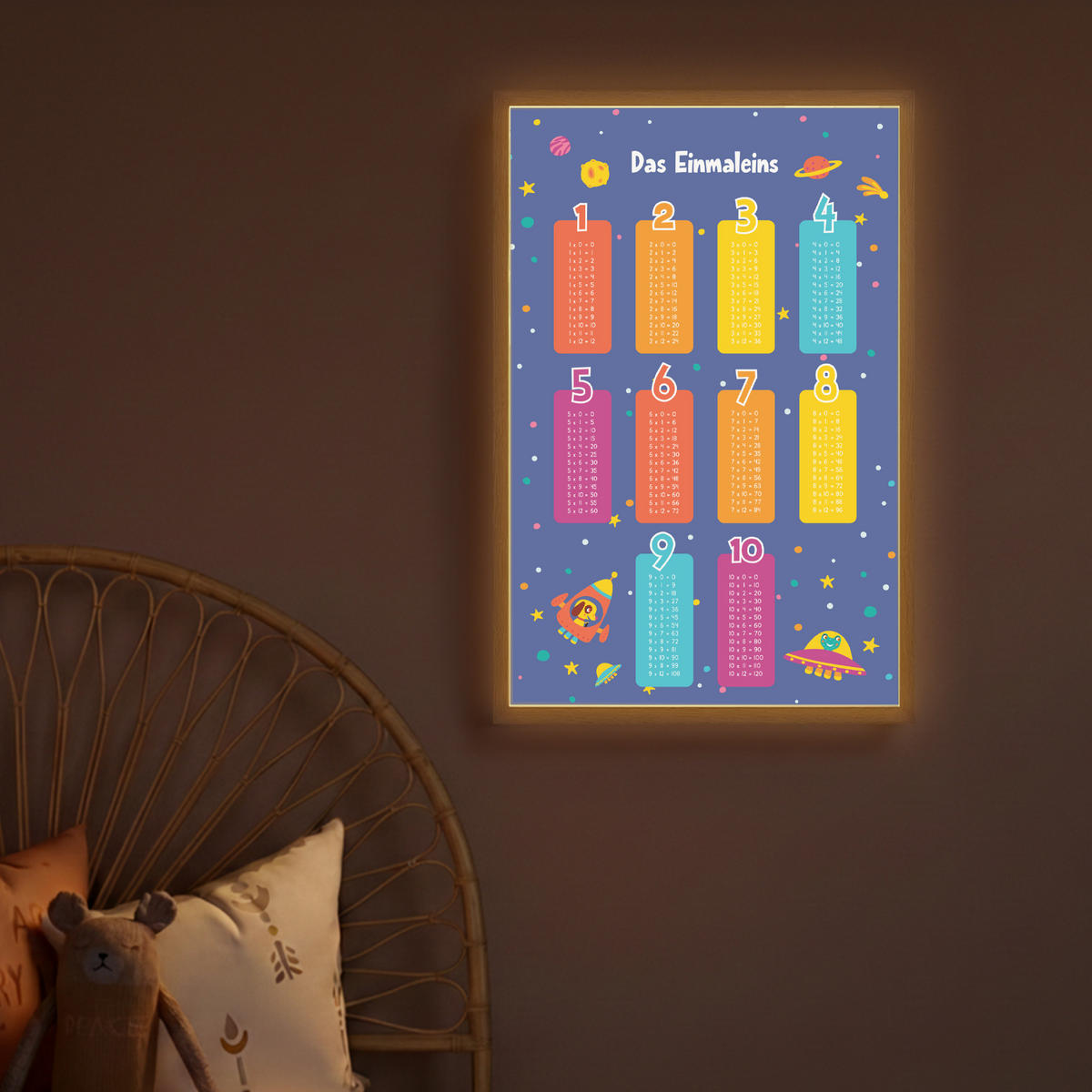 NACHTTISCHLAMPE MIT AKKU Pädagogisch - Rechnen lernen - Raum - Einmaleins 40x60 cm - Dunkelblau, Holzwerkstoff (8/40/60cm) - OnlyWow