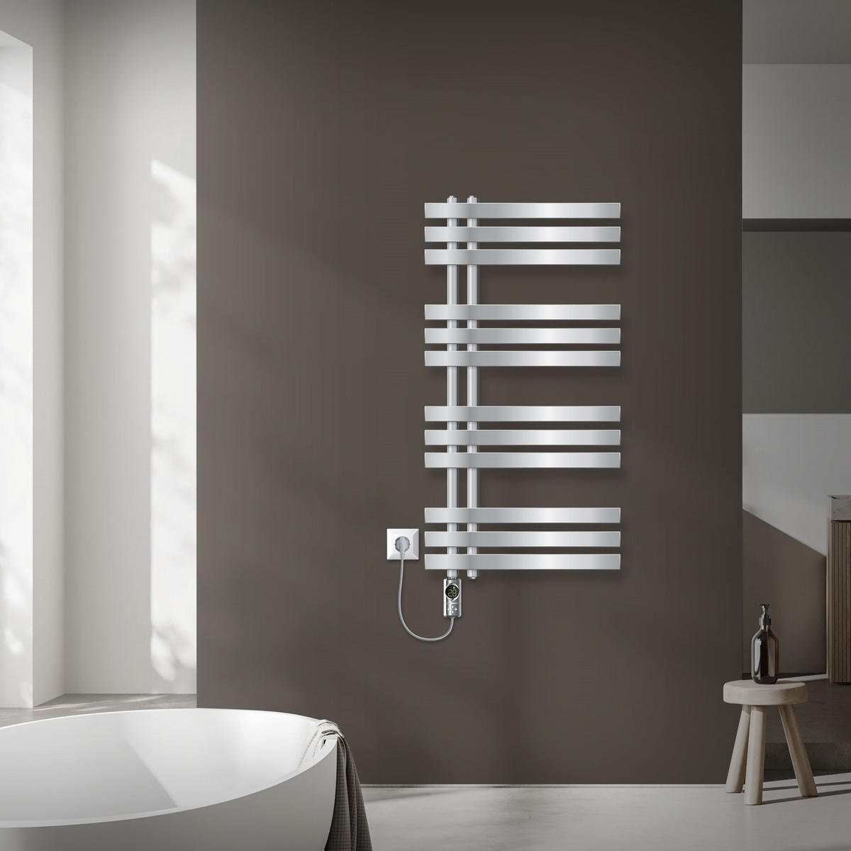 BADHEIZKÖRPER elektrisch Iron EM 500x1000 mm Chrome mit Heizstab 600W Digital - Chromfarben, Metall (50/100/3cm) - LuxeBath