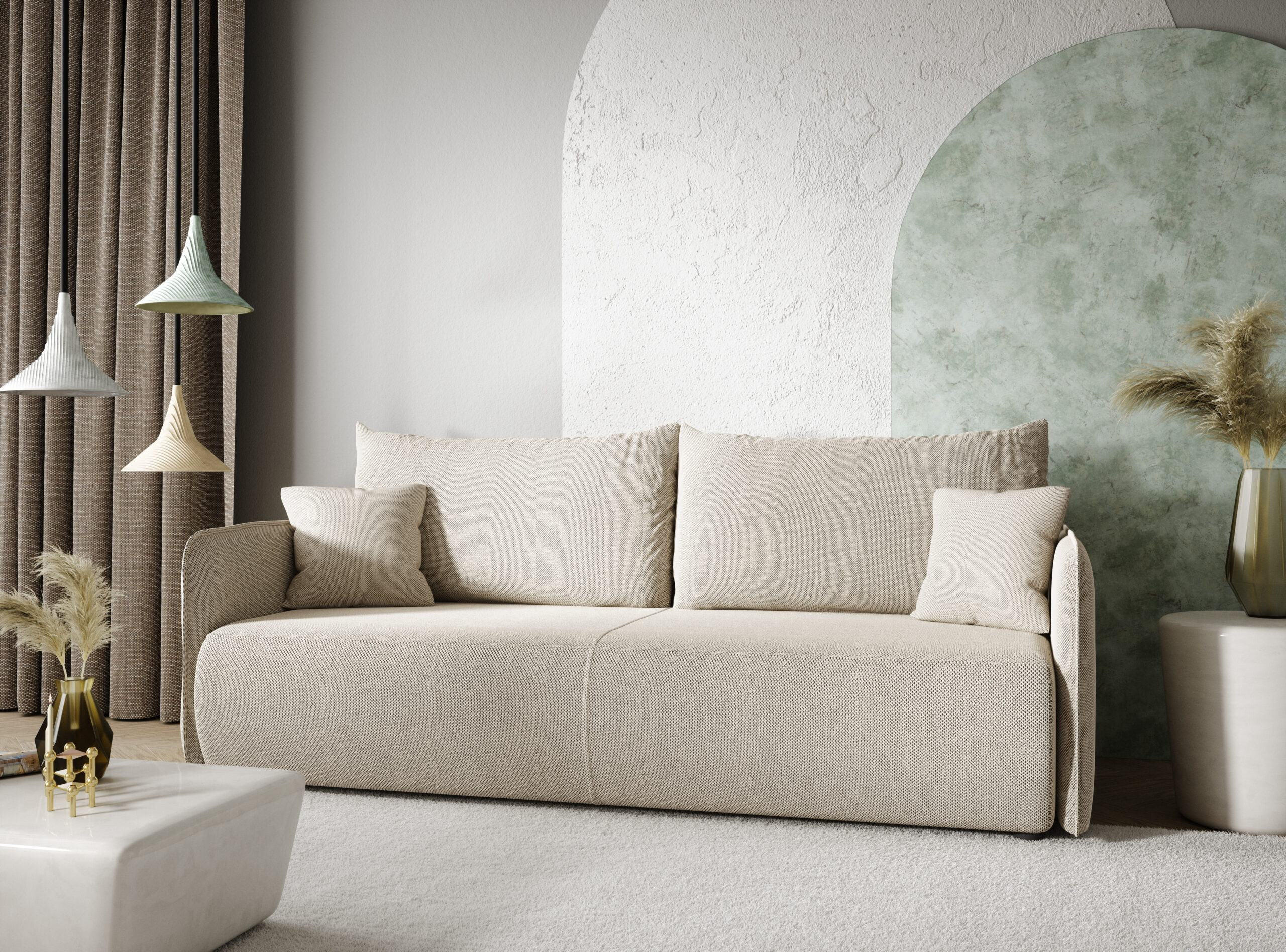 SCHLAFSOFA 4-Sitzer Creme - Creme, Textil (216/86/105cm) - Furnisell
