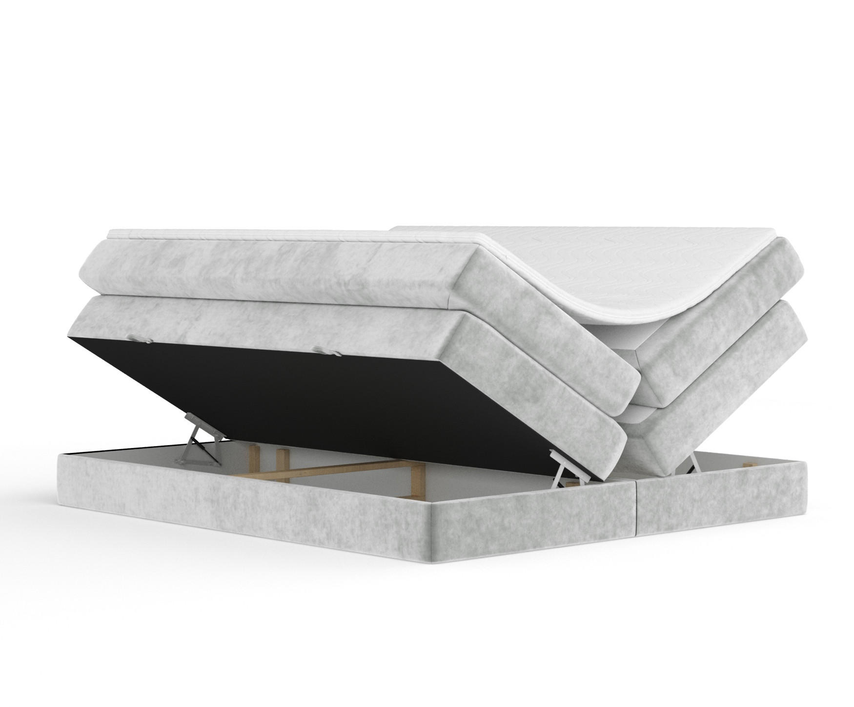 Thumbnail - Maison de Reve Boxspringbett, Hellgrau, Textil, Buche, Kiefer, H3 + H4, 7-Zonen, Höhe ca. 40 cm, 200x200 cm, Handmade in...