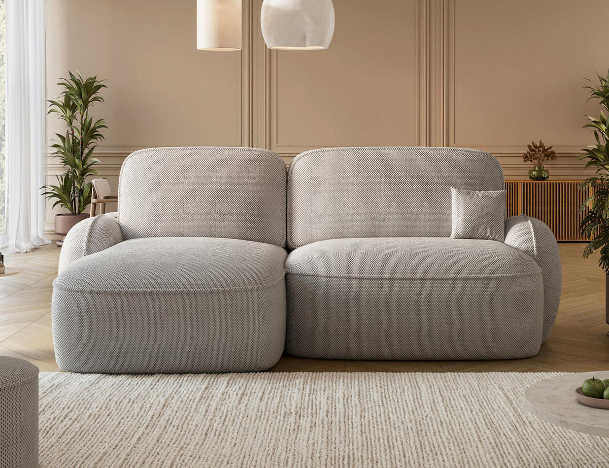 ECKSOFA TESALIA L-Form – Schlaffunktion, Bettkasten, Wellenfederung, HR-Kaltschaum, minimalistisches Design - Champagner, Kunststoff (247/150cm) - Wohnideebilder
