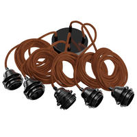 PENDELLEUCHTE Hang 5 Flammig Retro - Braun, Naturmaterialien (350/1/350cm) - HOOPZI