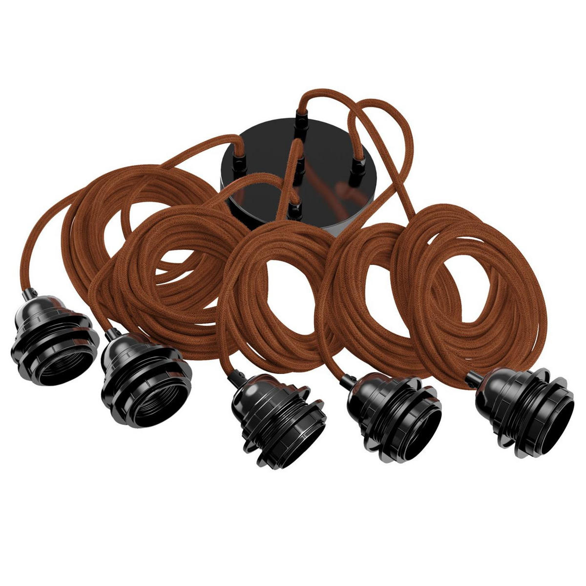 PENDELLEUCHTE Hang 5 Flammig Retro - Braun, Naturmaterialien (350/1/350cm) - HOOPZI
