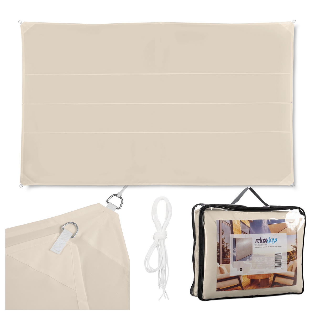 SLNEČNÉ plachty - béžová, kov/textil (600/400cm) - Relaxdays