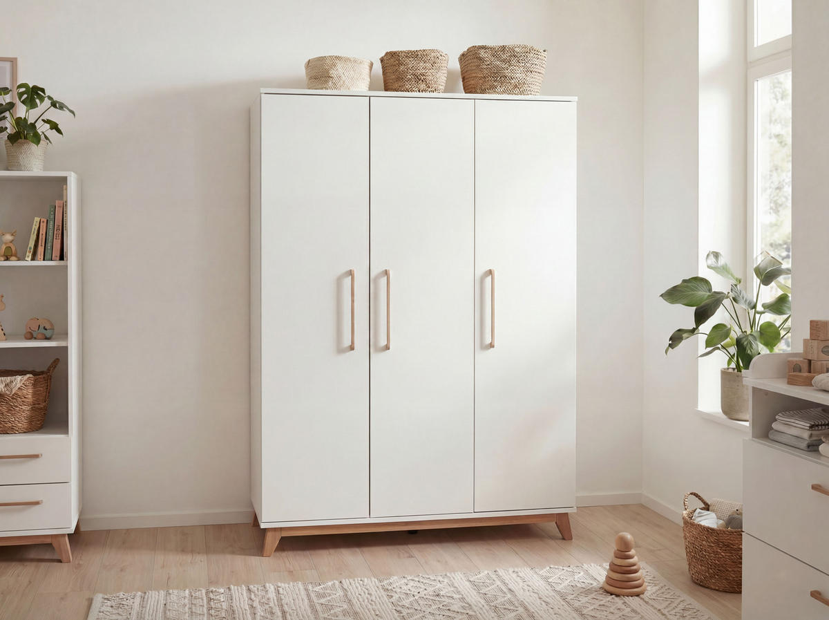 KLEIDERSCHRANK Lina 130/192/51 cm Kreideweiß Soft-Close - Walnussfarben/Weiß, Holz/Holzwerkstoff (130/192/51cm) - arthur berndt