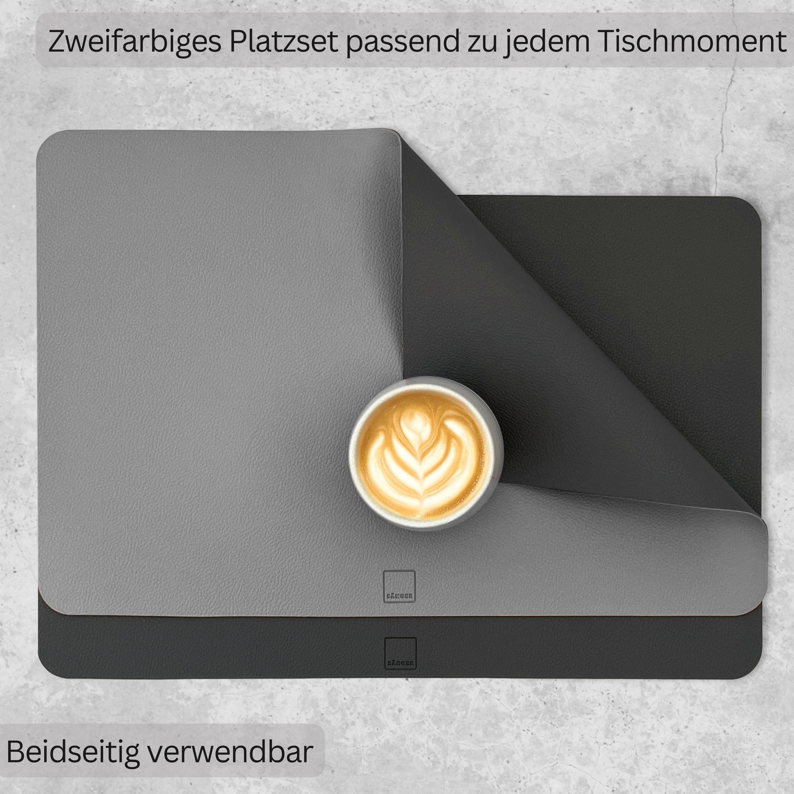 TISCHSET - Kunstleder - Doppelseitig - Grau/Schwarz - Rechteckig - 44,5x30cm - 12 Stück - Grau, Kunststoff (44.5/30cm) - Sänger