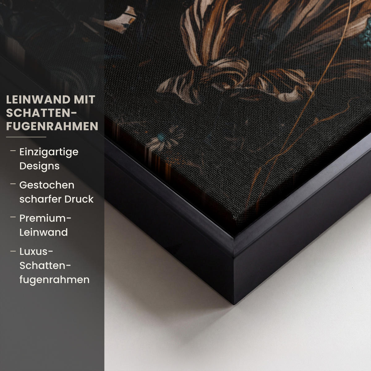 LEINWAND Bilder mit Rahmen - Frau - Luxus - Blumen - Schmetterling - Porträt - 40x60 - Schwarz, Textil (40/60cm) - MuchoWow