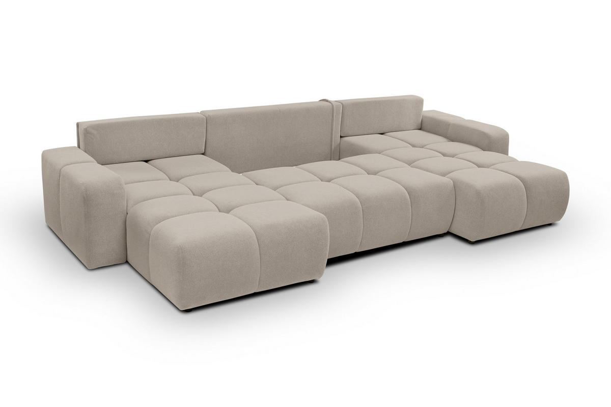 WOHNLANDSCHAFT DUCA U Beige Jersey mit Schlaffunktion - Beige, Holz (359/88/177cm) - MASSENO