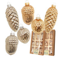 CHRISTBAUMSCHMUCK Sortiment Zapfen Eichel Walnuss Mercury Goldfarbig 10cm (Glas / 18 Stk.) - Goldfarben, Glas (4/6/4cm) - Krebs Glas Lauscha