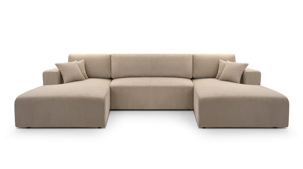 WOHNLANDSCHAFT PULA-U CORD CAPPUCCINO mit Schlaffunktion - Cappuccino, Textil (364/84/187cm) - Luxkor24