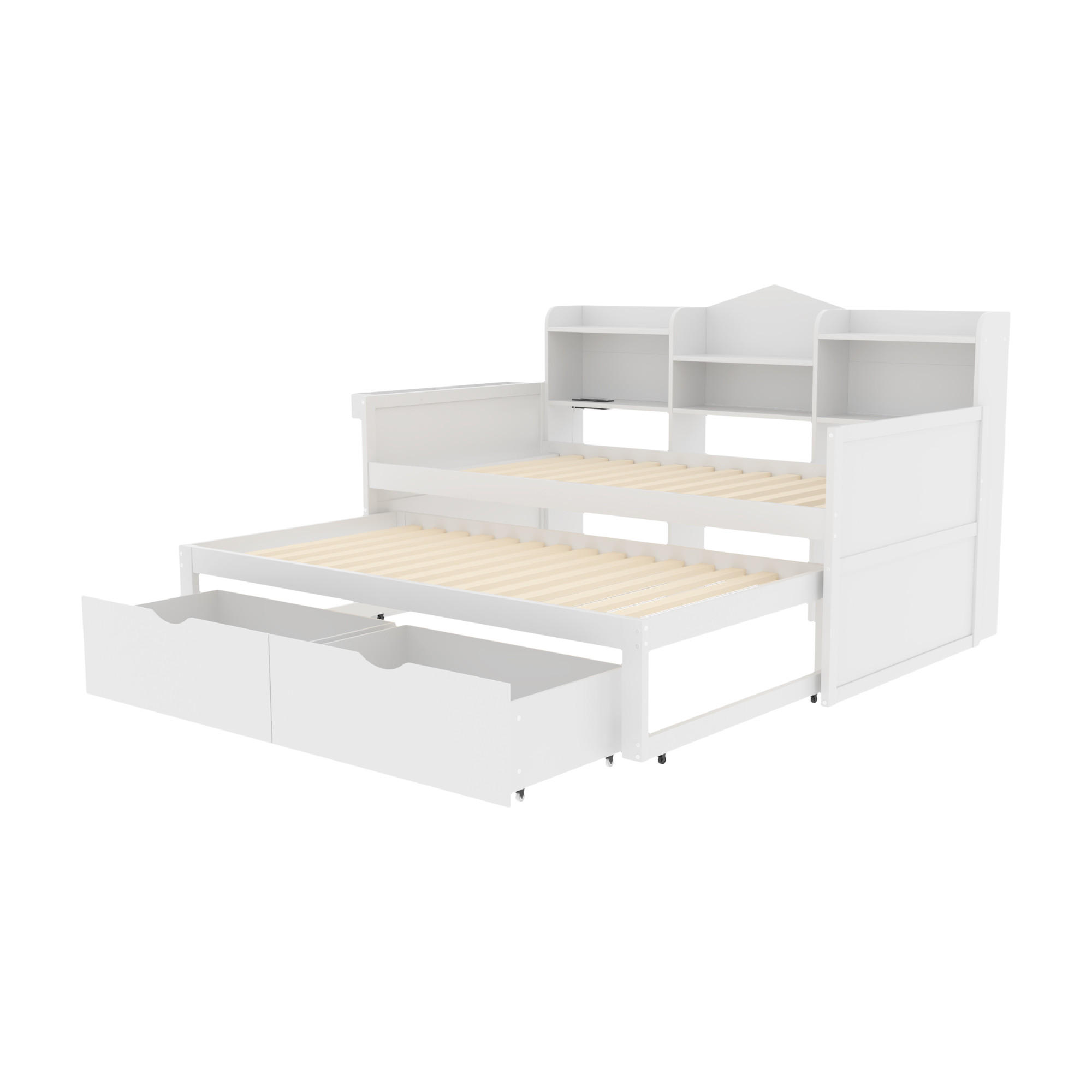 AUSZIEHBETT 90/200 cm DE-01287, in Grau, mit USB und 2 Schubladen - Weiß, Holz (90/200cm) - ComfortXL