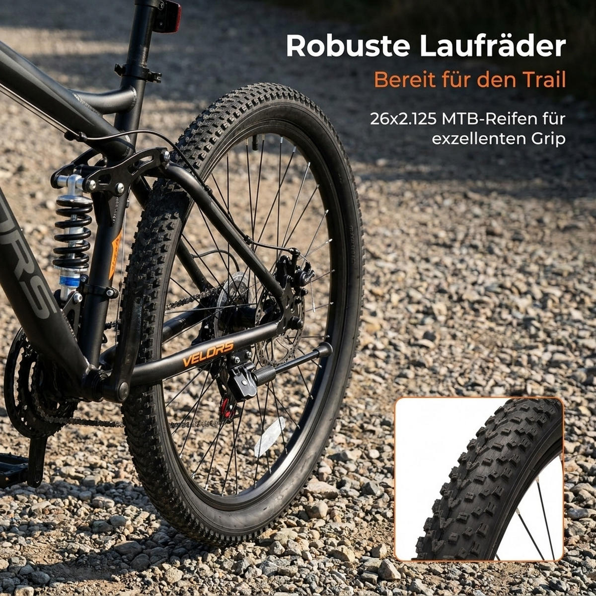 MOUNTAINBIKE 26 Zoll Schwarz + Orange, 21-Gang-Schaltung, Doppel-Scheibenbremsen, Carbonstahl - Orange, Metall (20cm) - Oxeza