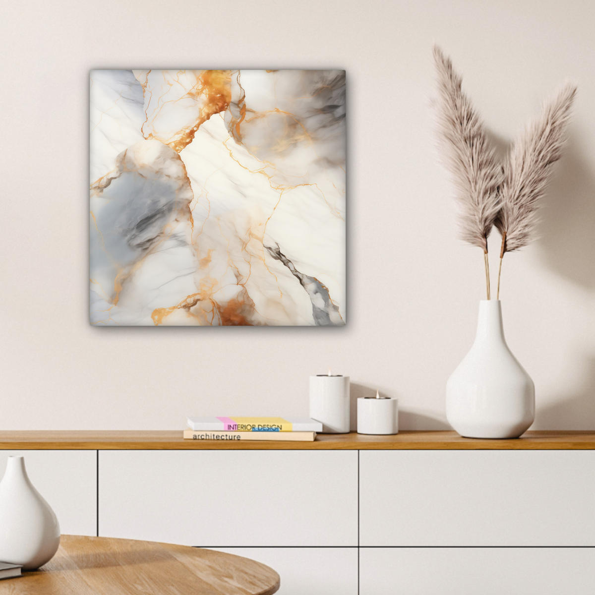 LEINWANDBILD Marmor - Grau - Gold 50x50 cm - Weiß, Textil (50/50cm) - MuchoWow