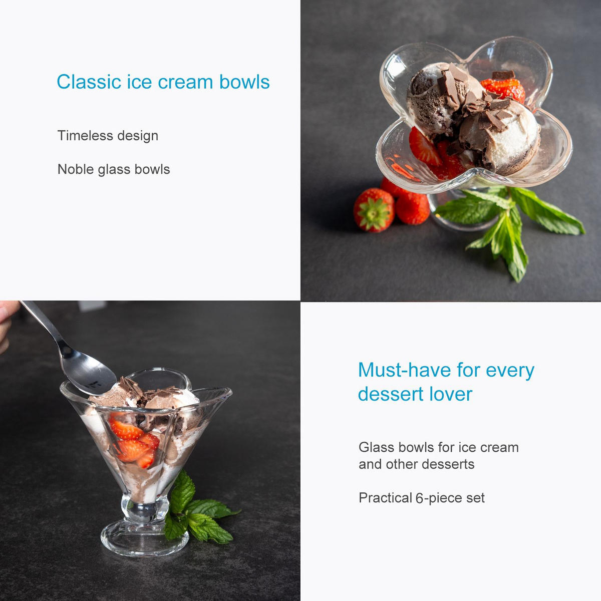 EISBECHER Dessertschale (6er-Set) - Transparent, Glas - Intirilife