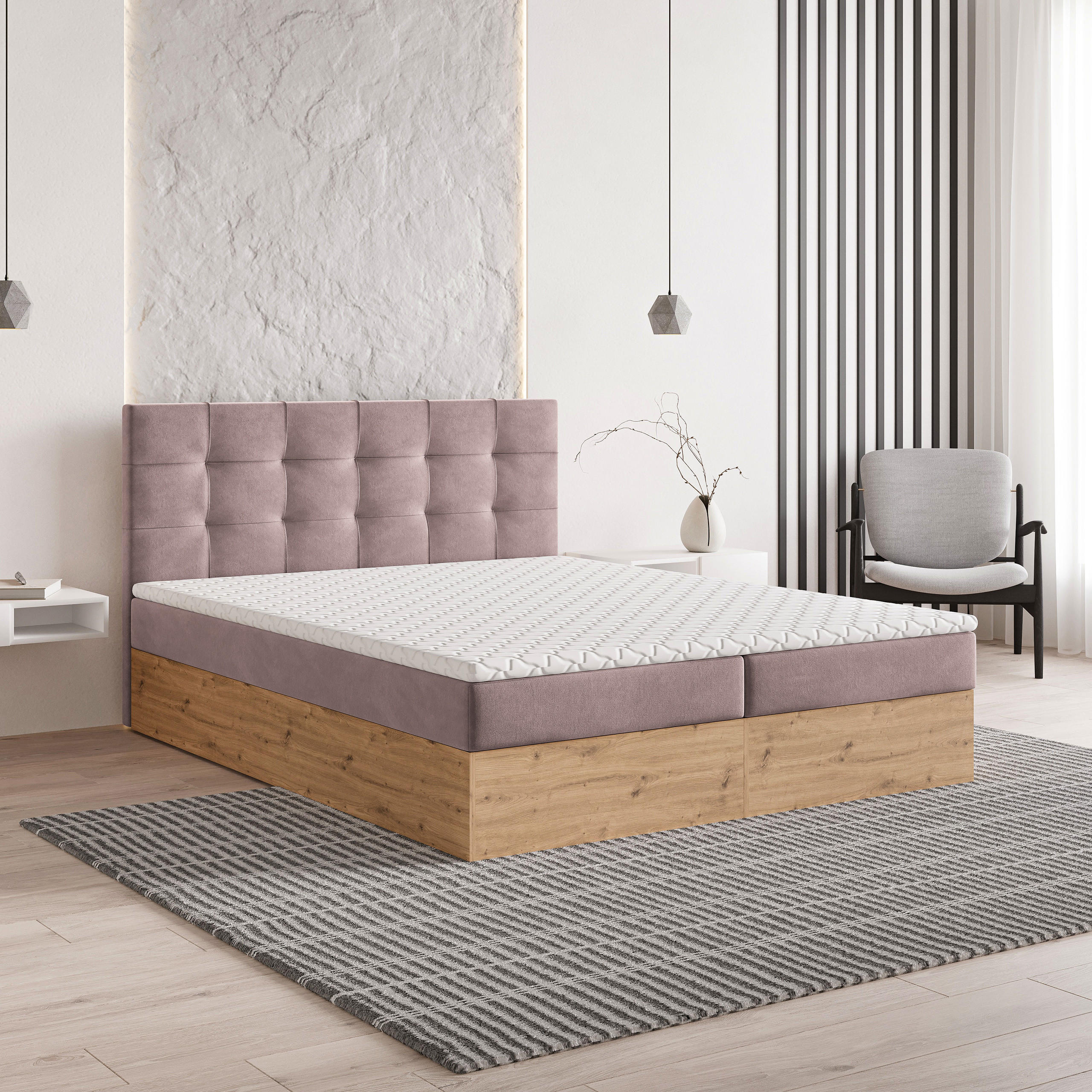 BOXBETT MOLVEN 140x200 cm mit Matratze und Topper - Rosa - Rosa, Holz (140/200cm) - MASSENO
