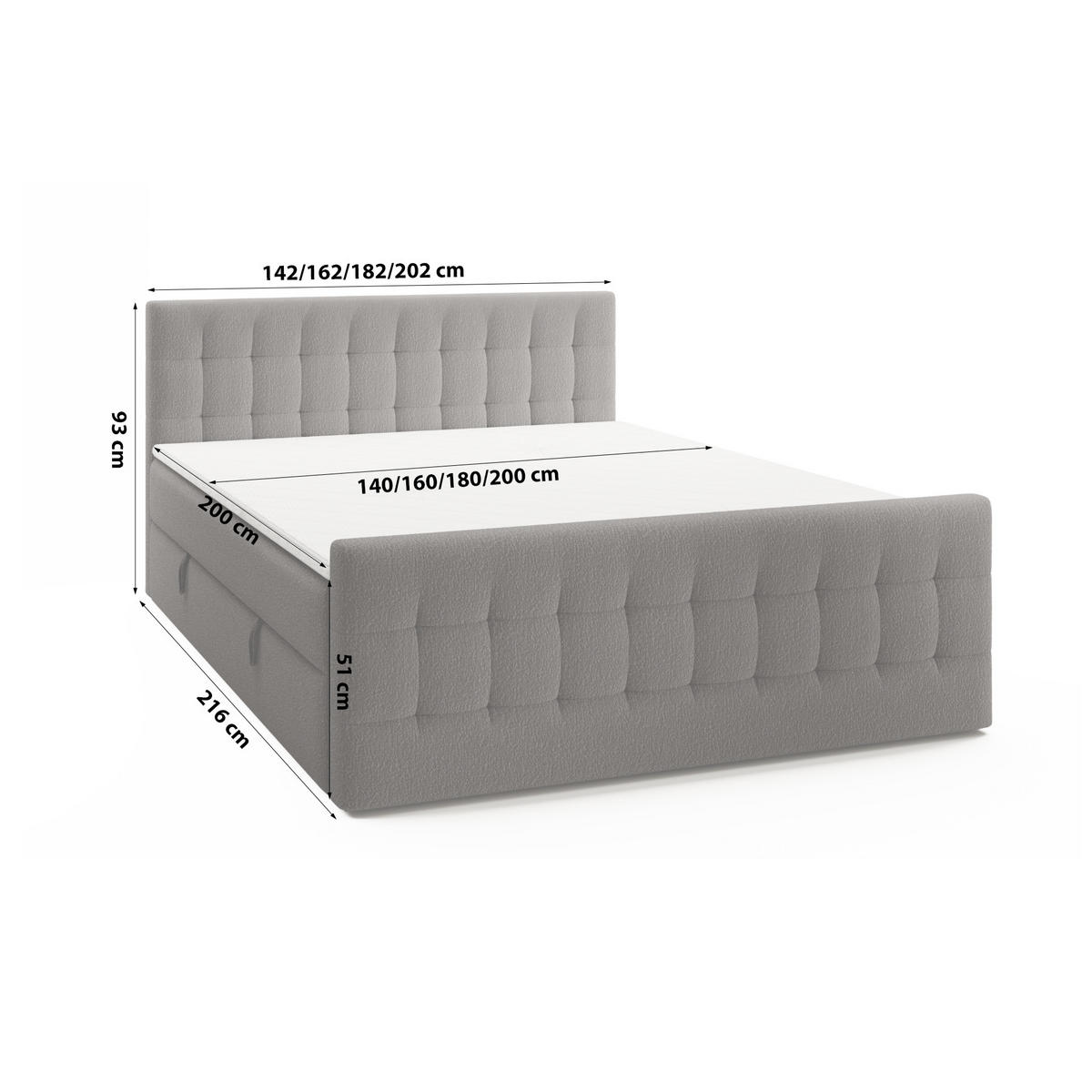 DOPPELBETT Yazo Royal 200x200 cm, Grau - Grau, Textil (200/200cm) - Fedve