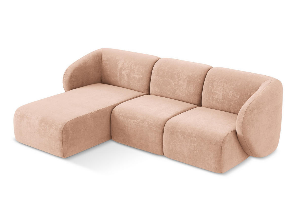 ECKSOFA Links Chenille Stoff Pink - Koralle/Schwarz, Holzwerkstoff/Kunststoff (248/166cm) - Makamii