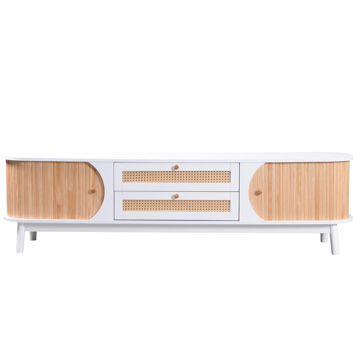 LOWBOARD 170/39,5/46 cm aus MDF mit Rattanfronten und Türen Weiß - Weiß, Holzwerkstoff (170/39.5/46cm) - Modenvie