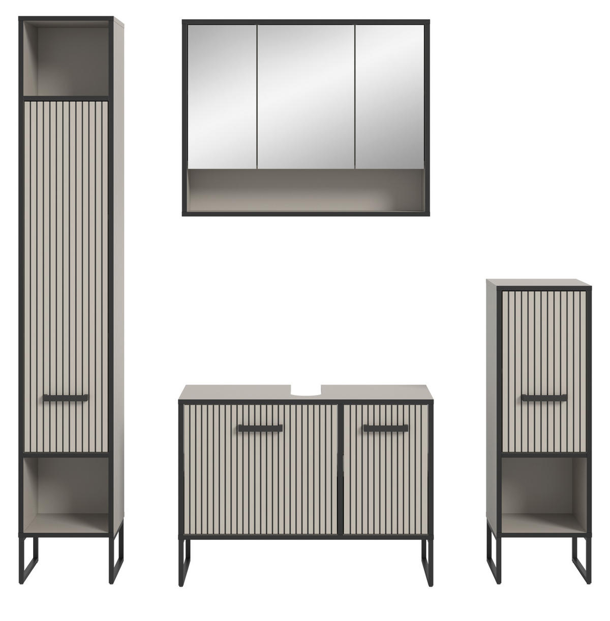 BADMÖBEL-SET 4-teilig Scana in schwarz, sand 170 cm, Kombination mit Soft-Close - Sandfarben/Schwarz, Glas/Holzwerkstoff (170/192/36cm) - Inn.Furn