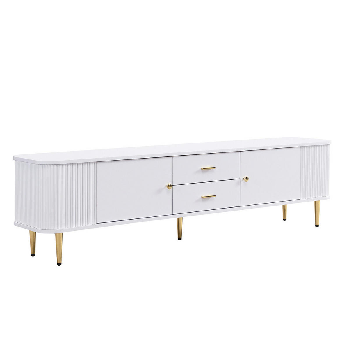 TV-SCHRANK Weiß goldene Griffe & Beine geschwungene Ecken Schubladen - Weiß, Holz (40.64/34.29/57.15cm) - FLIEKS