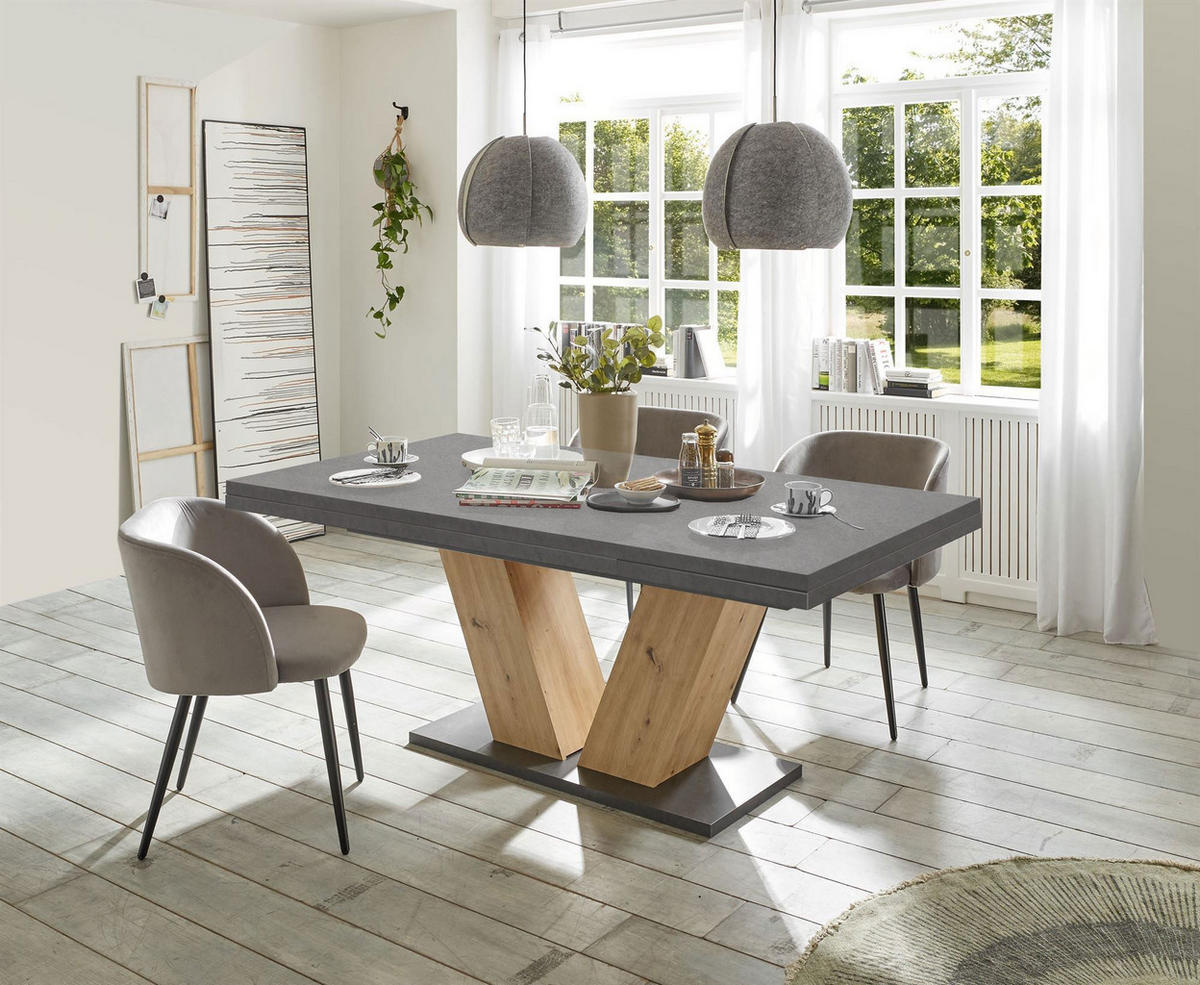 ESSTISCH ausziehbar Elena 180x90x76 Asteiche/Graphit - Grau, Holzwerkstoff (180/90/76cm) - 58aufmkessel