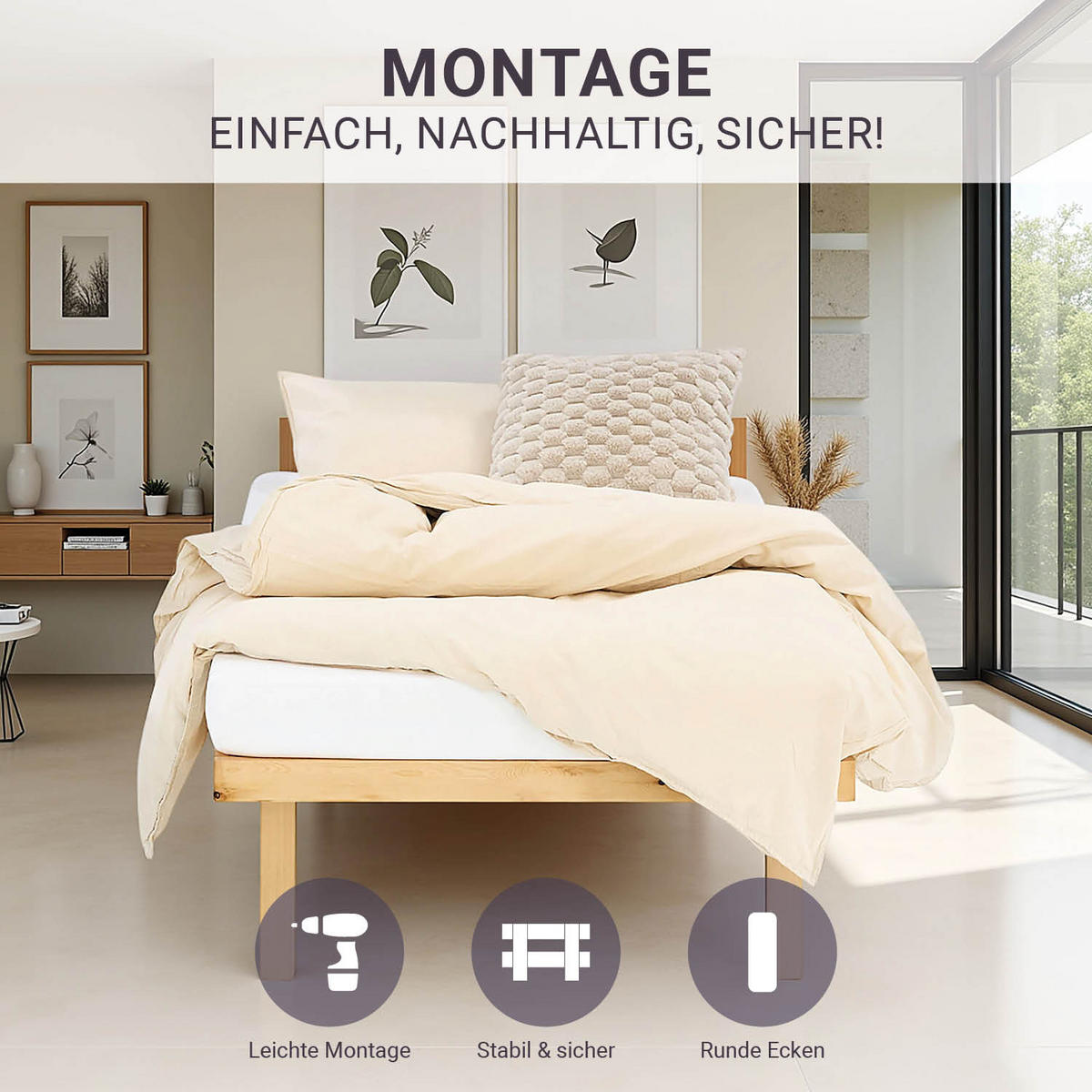 HOLZBETT 90/200 cm natur + Matratze - Naturfarben, Holz/Textil (90/200cm) - Homestyle4u