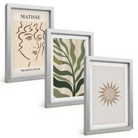 BILDER SET 3er Set - 20x30 cm Silberner Rahmen - Abstrakte Pflanzenmuster - Silberfarben, Kunststoff (20/30cm) - TULUP