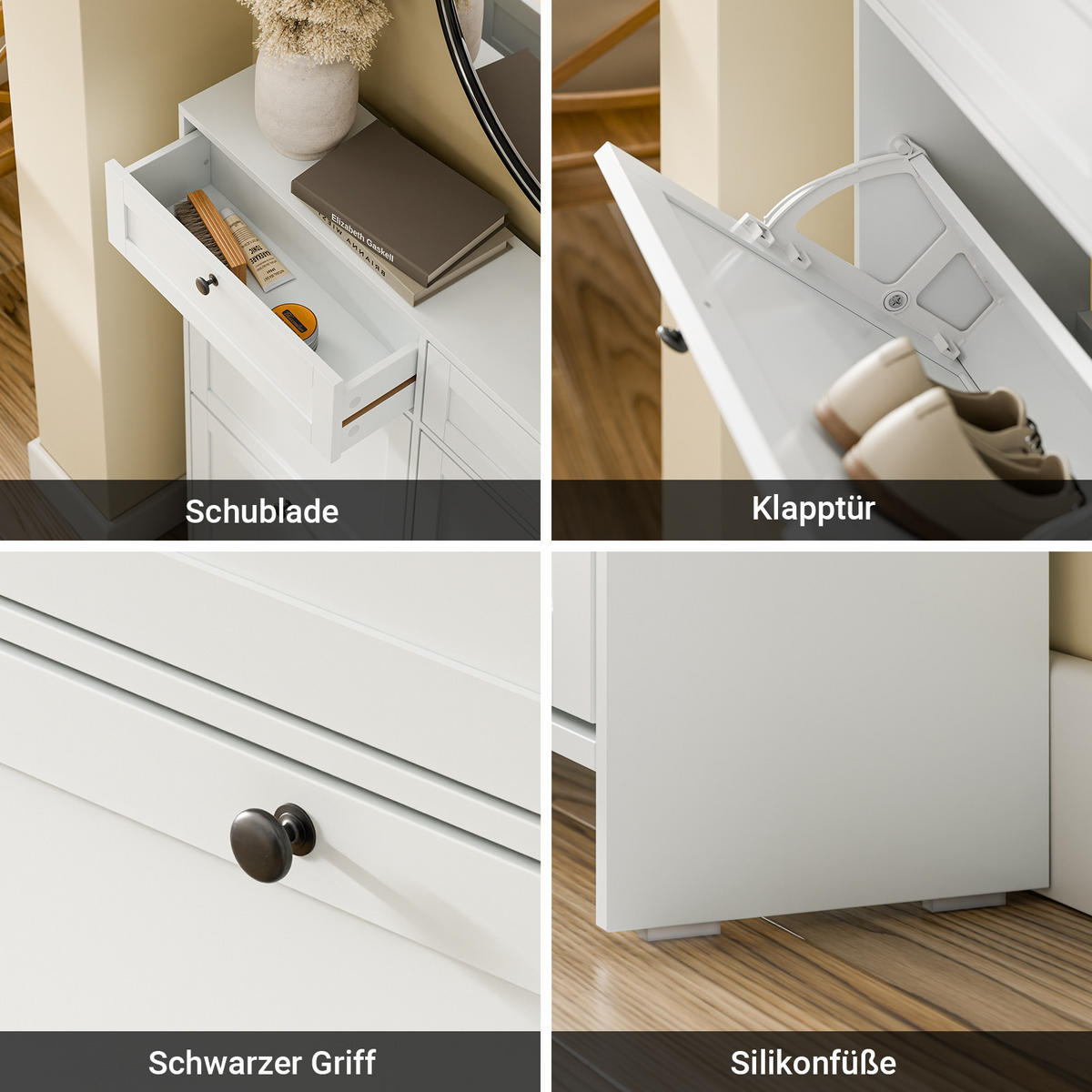 SCHUHKIPPER Schmal mit Schublade, Weiß 100x107x19 cm - Weiß, Holzwerkstoff (100/107/19cm) - SoBuy