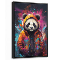 LEINWAND Bilder mit Rahmen - Panda - Jacke - Graffiti - Orange - 20x30 - Orange, Textil (20/30cm) - MuchoWow