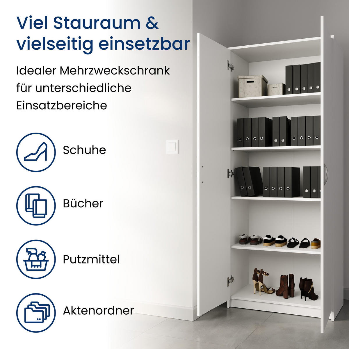 MEHRZWECKSCHRANK mit 5 Fächern und 2 Türen in Weiß - Weiß, Holzwerkstoff (74/180/35cm) - Home Collective