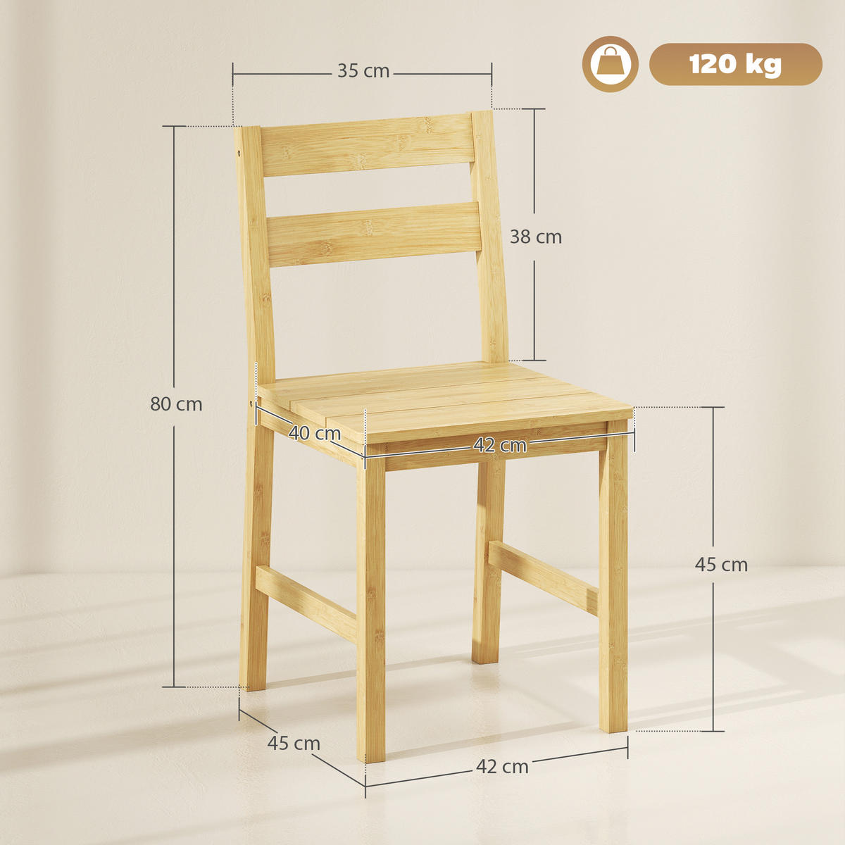 ESSZIMMERSTÜHLE 2er-Set DE-13349 Bambus & Lattenrost Natur - Naturfarben, Naturmaterialien (42/80/45cm) - ComfortXL