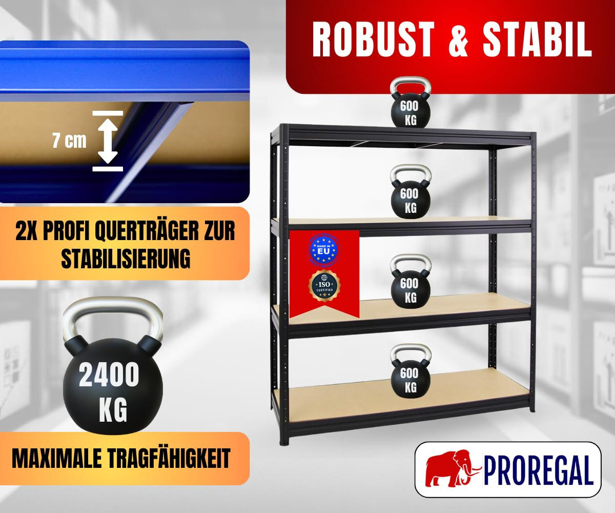 SCHWERLASTREGAL Dino 180x160x60 cm Fachlast 600 kg Schwarz - Schwarz, Metall (160/180/60cm) - PROREGAL