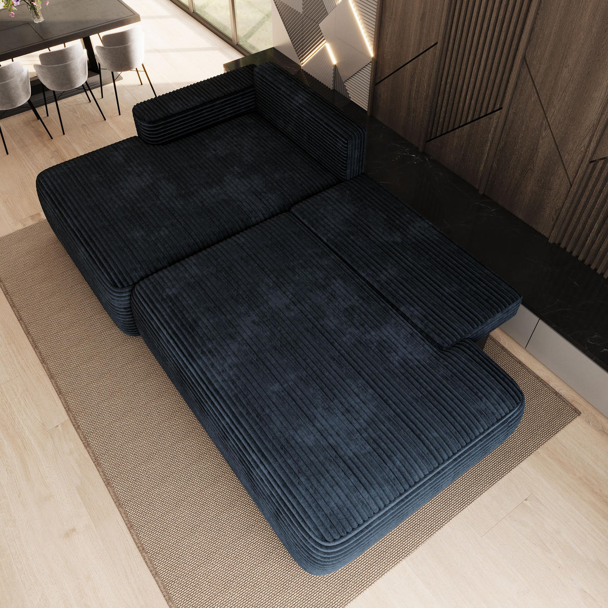 ECKSOFA AVINI T L-S Schwarz Kordstoff mit Schlaffunktion - Schwarz, Holzwerkstoff/Textil (277/160cm) - MASSENO