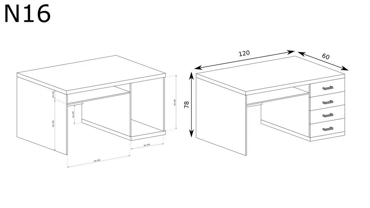 SCHREIBTISCH NATURAL​ N-16 - Eichefarben, Holzwerkstoff (60/120/78cm) - Meblini