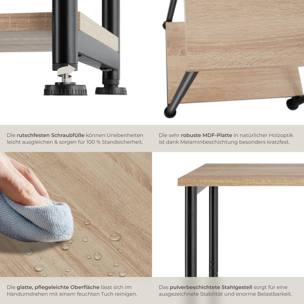 BEISTELLTISCH Yonkers, 38,5 x 30 x 51,5 cm, Industrial Holz hell, Eiche Sonoma - Naturfarben, Holzwerkstoff (38.5/30cm) - tectake