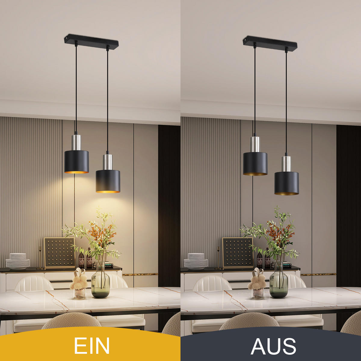 PENDELLEUCHTE Iris 30/30/173.5 cm - Schwarz, Metall (30/30/173.5cm) - ZMH