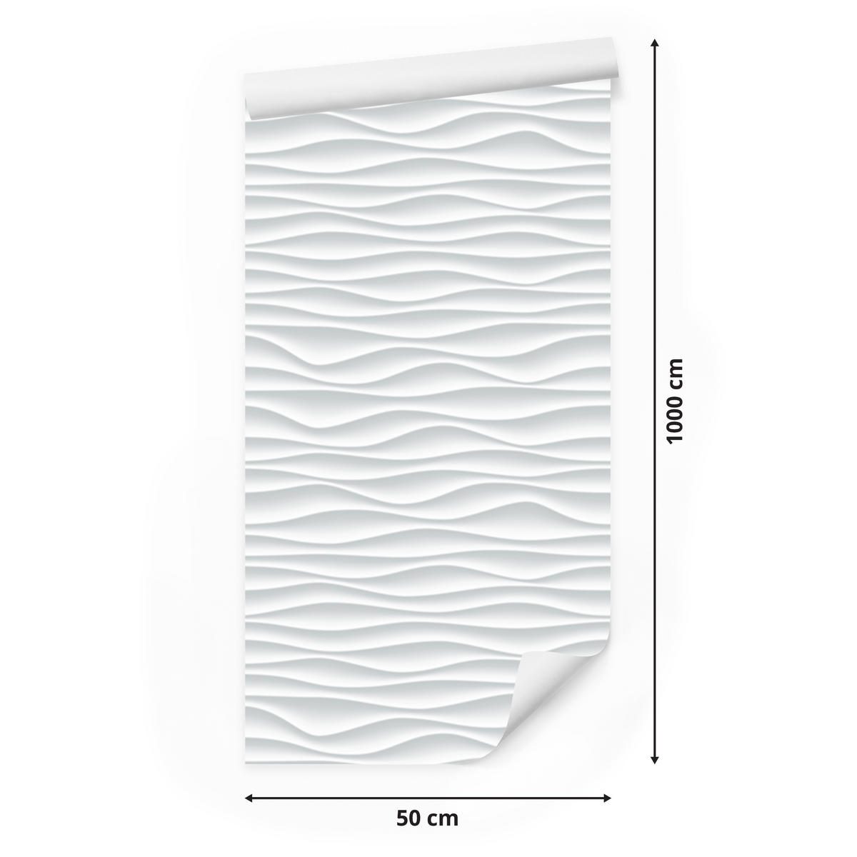 VLIESTAPETE Geometrische Wellen in 3D-Optik – Weiß, Grau – 50x1000 cm - Weiß/Grau, Papier (50/1000cm) - Muralo