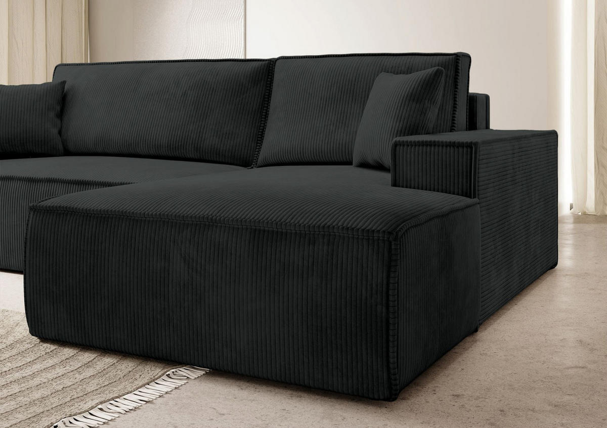 ECKSOFA Farese Schwarz Cord - Schwarz, Kunststoff/Textil (167/267cm) - Selsey