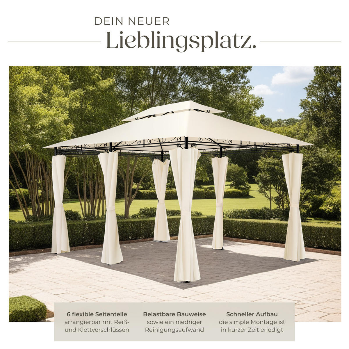 GARTENPAVILLON Emine,inklusive Spannseilen und Heringen,creme - Creme, Kunststoff (300/265/400cm) - tectake