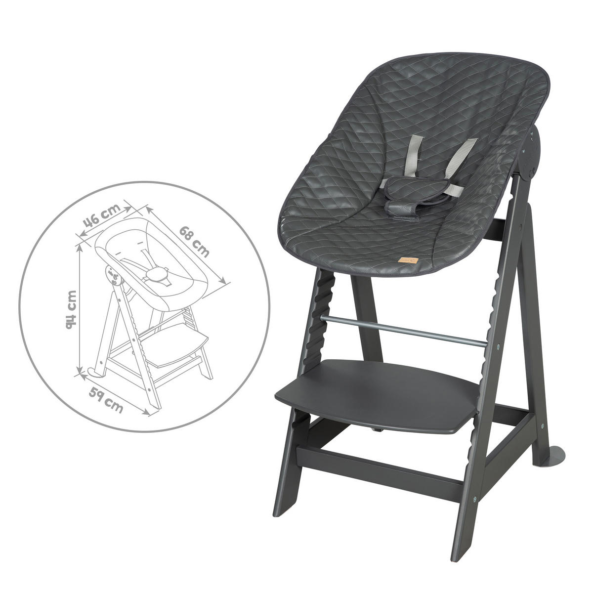 BABYHOCHSTUHL Born Up Luxe mit Neugeborenenaufsatz Anthrazit - Anthrazit, Holzwerkstoff/Textil (46/94/66.5cm) - Roba