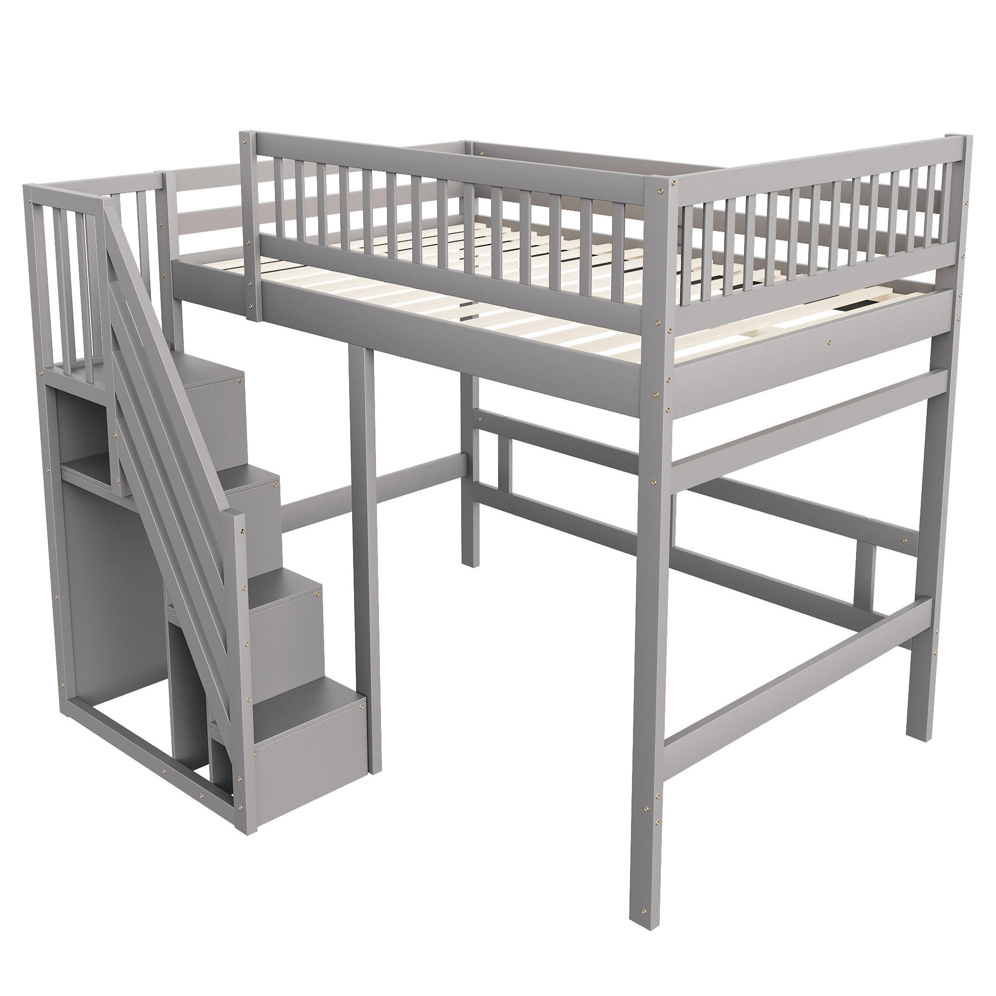 HOCHBETT 140/200 cm DE-01619, in Grau, mit Aufbewahrungstreppe - Grau, Holz (140/200cm) - ComfortXL