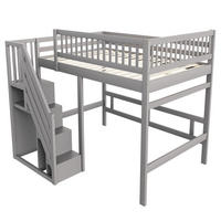 HOCHBETT 140/200 cm DE-01619, in Grau, mit Aufbewahrungstreppe - Grau, Holz (140/200cm) - ComfortXL